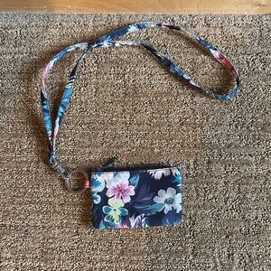 Vera Bradley Floral Navy Lanyard Card Wallet